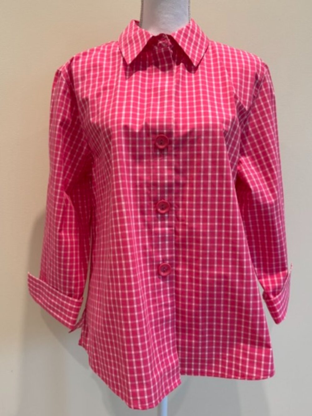 NWOT Hot Pink and White Checked Foxcroft Blouse Size 16